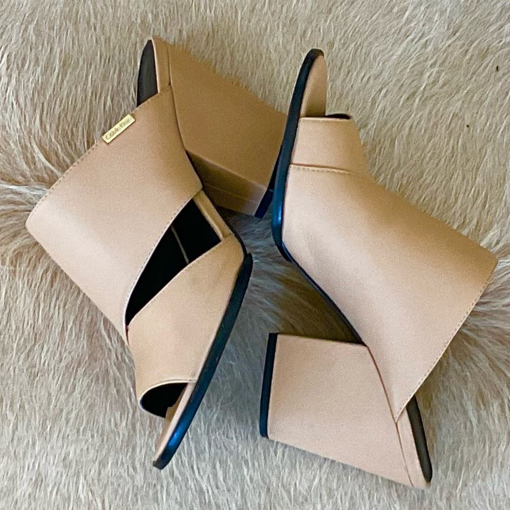 Calvin Klein Nude Open Toe Block Heels 8